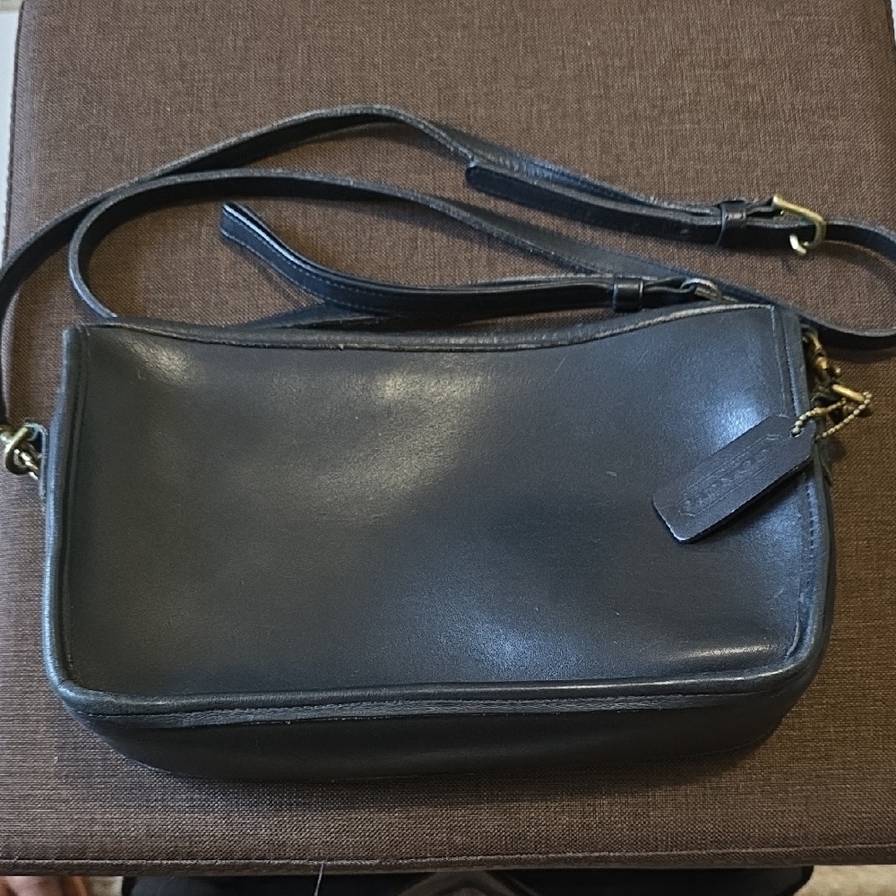 Coach Black Leather Zip-Top Bag